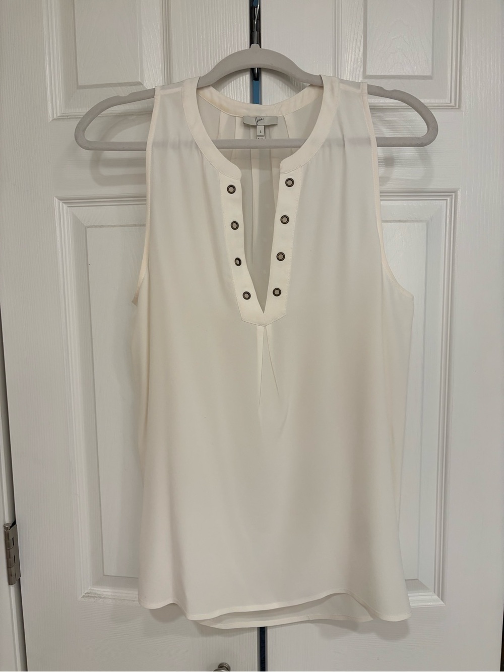 Joie Sleeveless Ivory V-Neck Blouse with Stud Trim